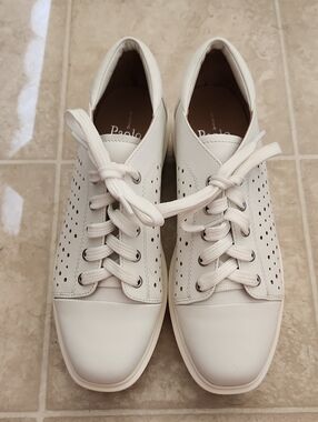 Linea Paolo Kendra White Perforated Lace-Up Platform Sneakers